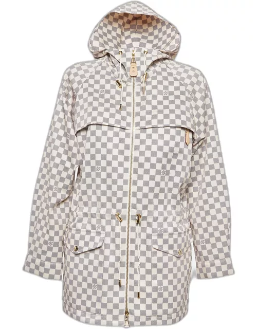 Louis Vuitton Cream Damier Azur Nylon Hooded Parka Jacket
