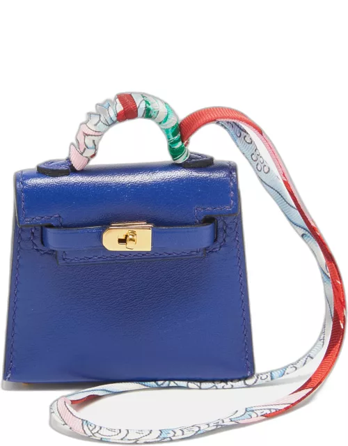 Hermes Bleu Electrique Tadelakt Leather Mini Kelly Twilly Bag Char