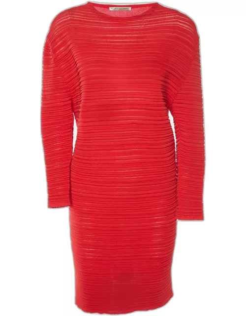 Balenciaga Red Textured Rib Knit Knee-Length Dress