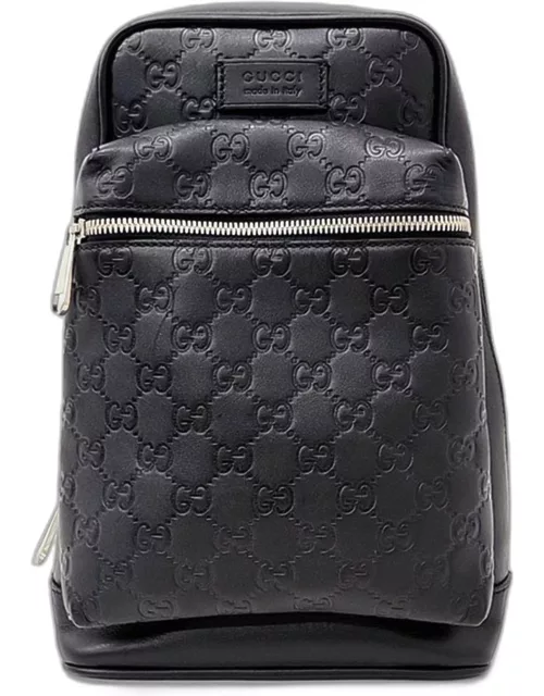 Gucci Black Leather GG Signature Sling Backpack