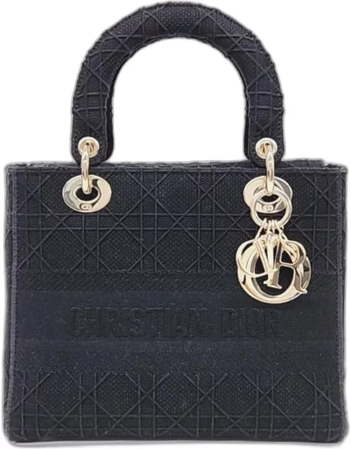 Dior Black Canvas Medium Lady D-Lite Tote Bag