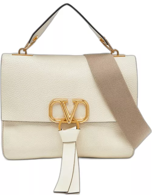 Valentino Cream Leather Vring Flap Top Handle Bag