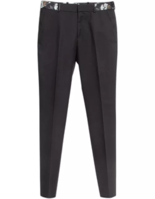 Alexander McQueen Black Jacquard Trim Gabardine Formal Trousers