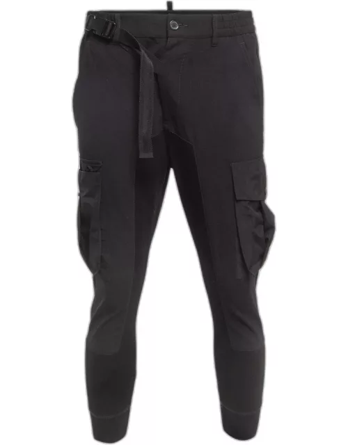 Dsquared2 Black Wool Knit Quilted Pocket Cargo Pants