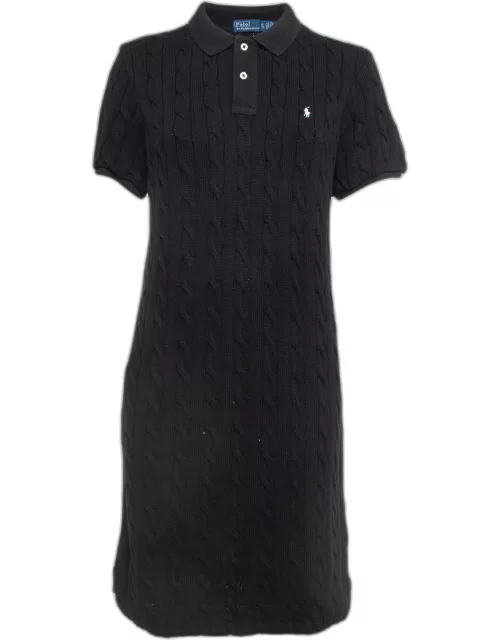 Polo Ralph Lauren Black Logo Embroidered Cable Knit Mini Polo Dress
