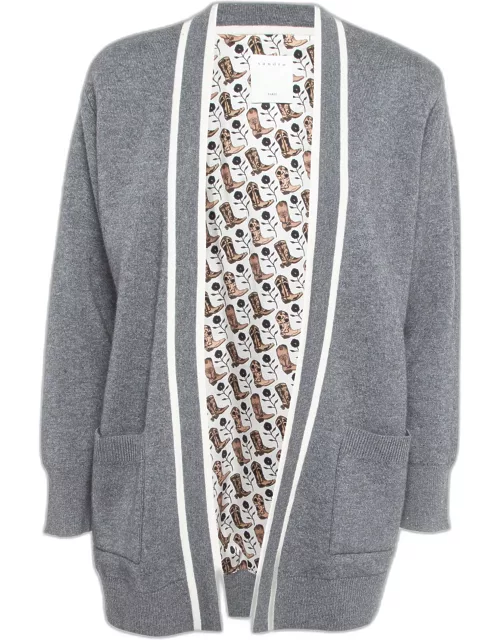 Sandro Grey Contrast Stripe Edge Knit Long sleeve Cardigan