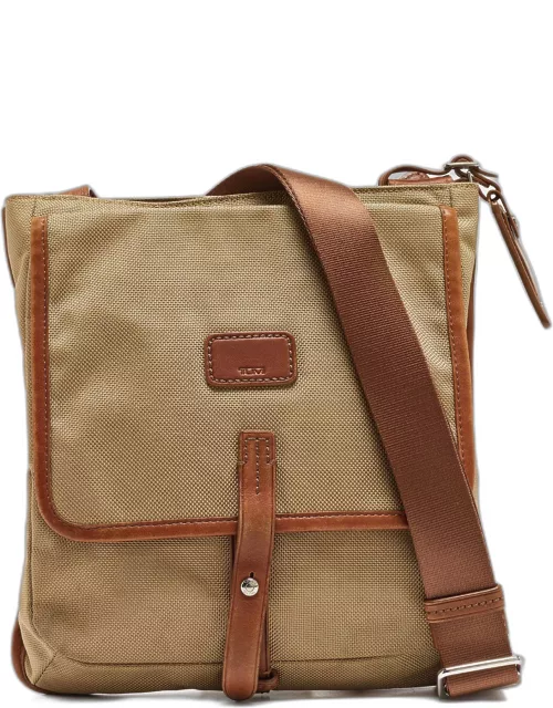 Tumi Beige/Brown Nylon and Leather Flap Messenger Bag
