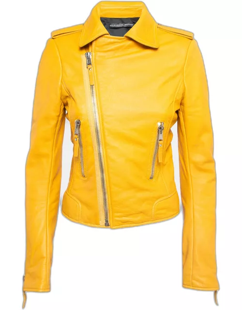 Balenciaga Yellow Leather Zipper Riders Jacket