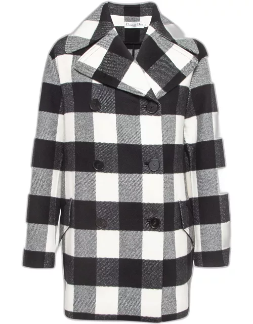 Dior Black/White Gingham Wool Double Breasted Coat