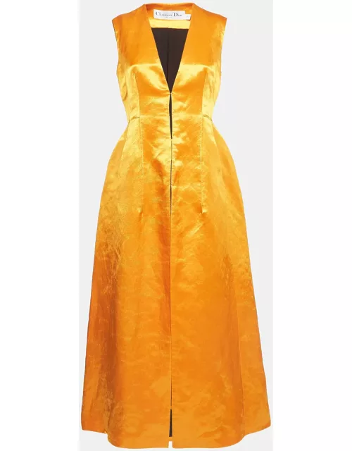 Dior Orange Satin High Slit Open Front Maxi Dress