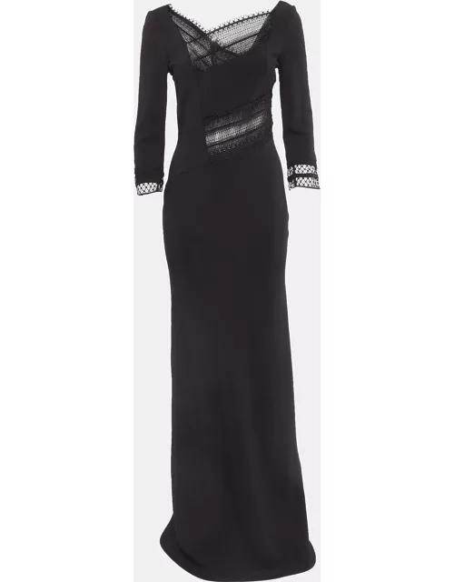 Roland Mouret Black Lace Trim Crepe Long Sleeve Maxi Dress