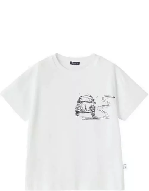 White cotton crew-neck T-shirt with embroidery