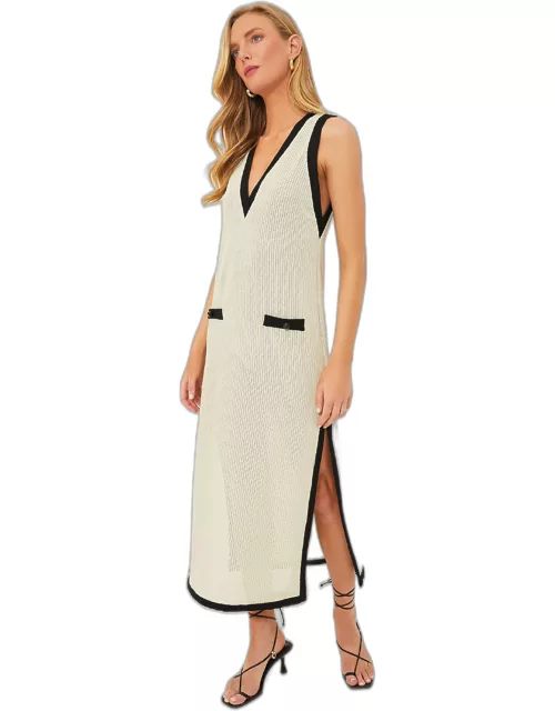 Beige Striped Tricot Long Dres