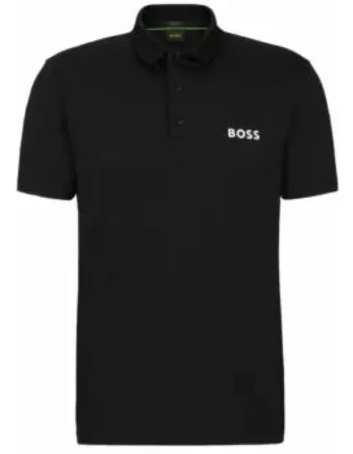 Degrad-jacquard polo shirt with contrast logo- Black Men's Polo Shirt