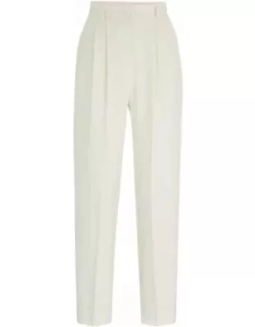 Tapered-fit trousers in linen-blend twill- White Women's Formal Pant