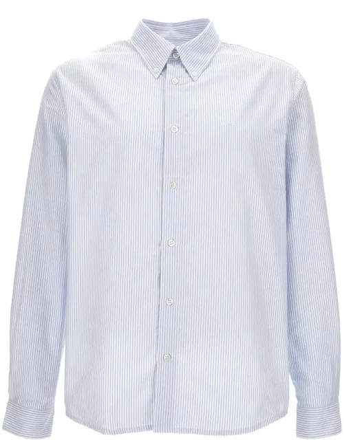 A.P.C. White Shirt With Blue Striped Pattern In Cotton Man