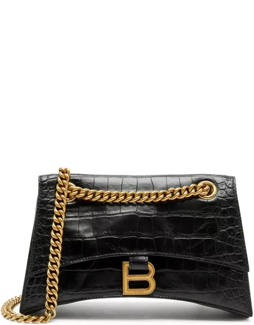 Balenciaga Crush Small Crocodile-effect Leather Shoulder bag - Black