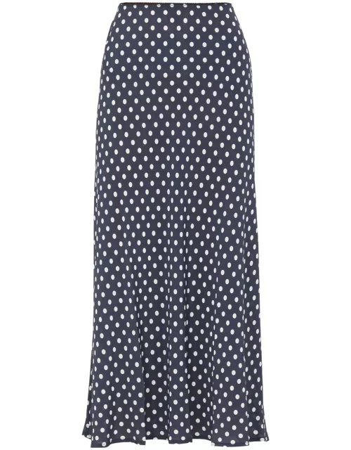Rixo Ardith Polka Dot-print Silk Midi Skirt - Navy - L (UK 14 / L)