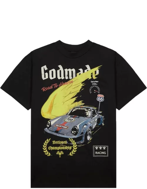 God Made Road To Heaven Printed Cotton T-shirt - Black
