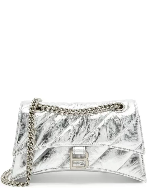 Balenciaga Crush Small Quilted Metallic Leather Shoulder bag - Silver