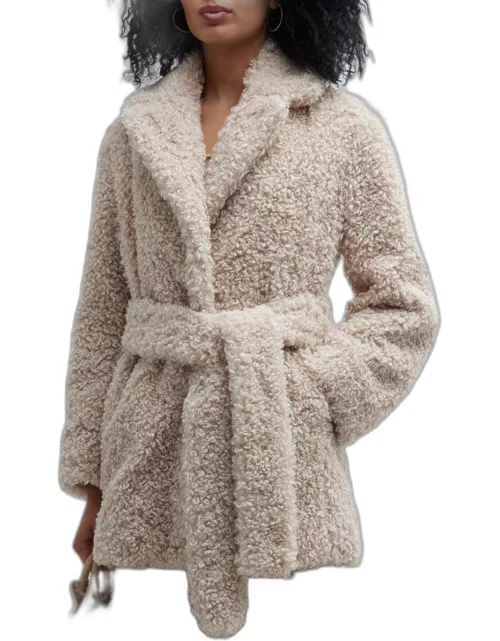 Faux Shearling Belted Wrap Coat