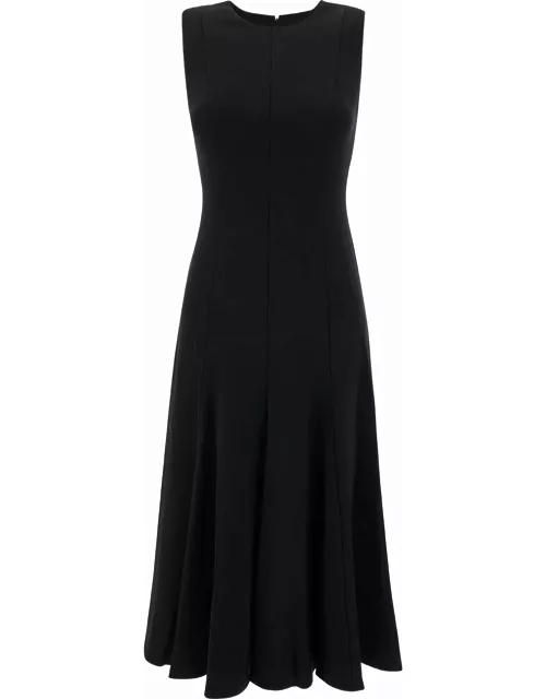 Theory Midi Black Sleeveless Dress With Pleated Skirt In Triacetate Blend Woman