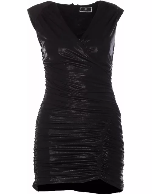 Elisabetta Franchi Mini Dress In Draped Metallic Jersey
