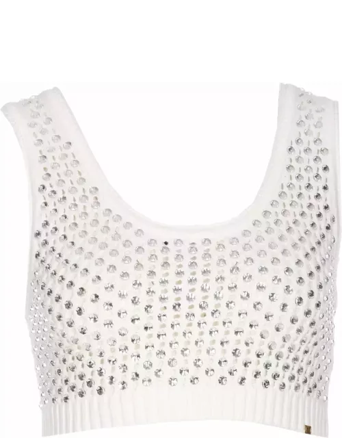 Elisabetta Franchi White Tricot Top With Stras