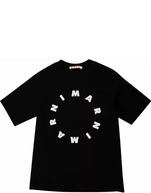 Marni Black T-shirt With Contrasting Logo Print In Cotton Man