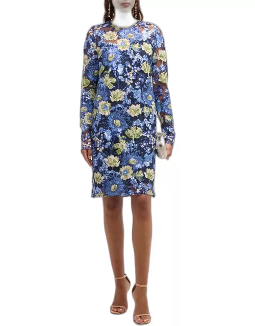 Floral Sequin Long-Sleeve Dres