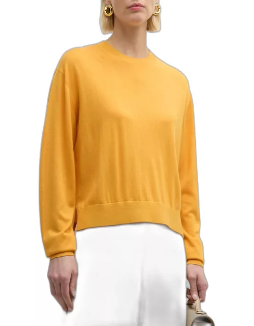 Crewneck Long-Sleeve Silk-Wool-Cashmere Sweater