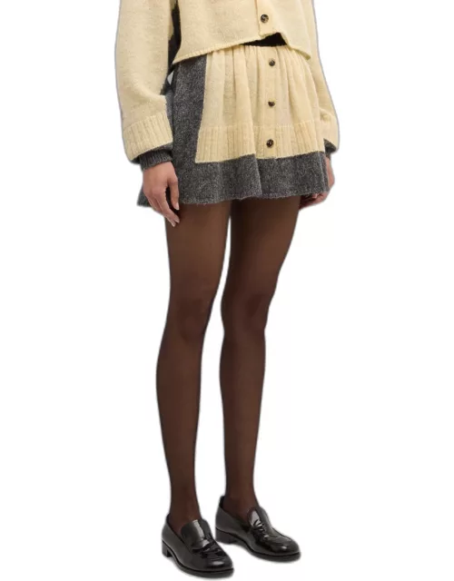 Bicolor Knit Button-Front Mini Skirt