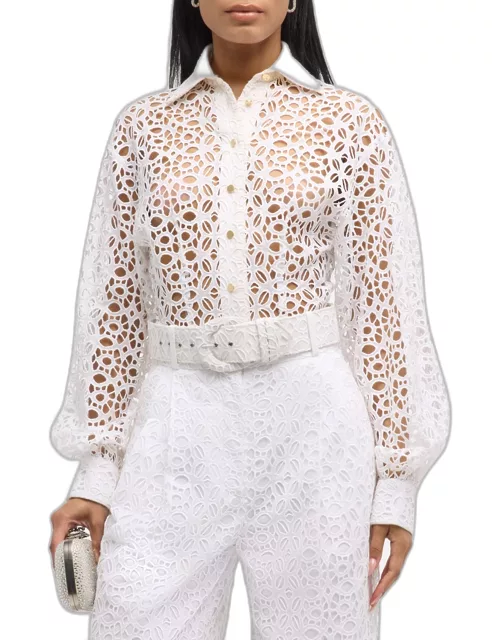 Eyelet Darted Button-Front Top