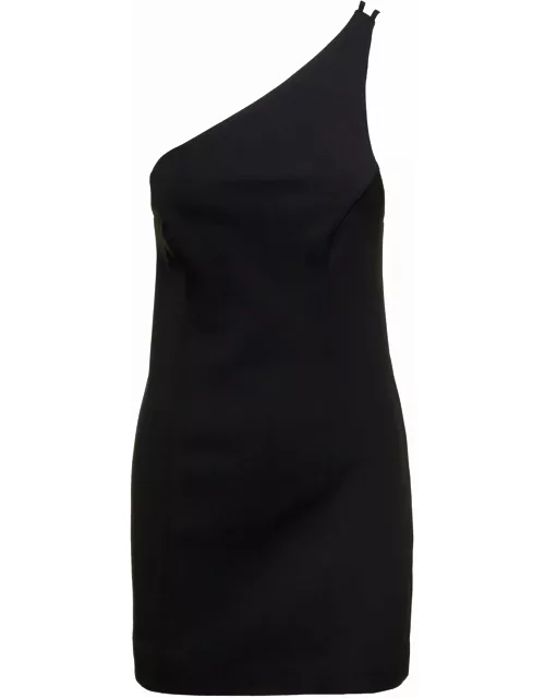 colorado One Shoulder Mini Black Dress In Viscose Blend Woman Gaug