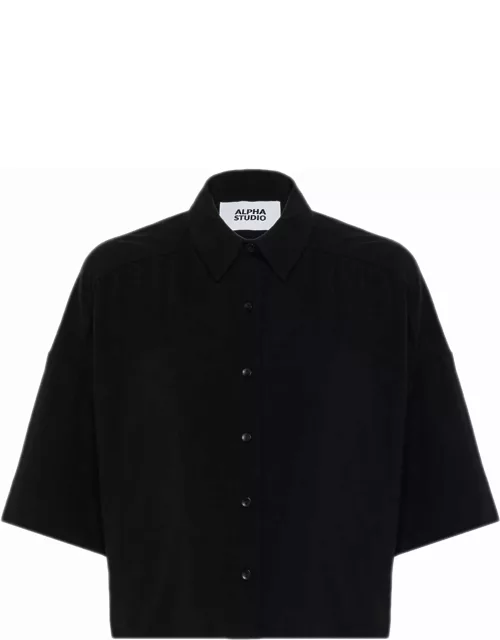 Alpha Studio Solid Color Cotton Jersey Short Shirt