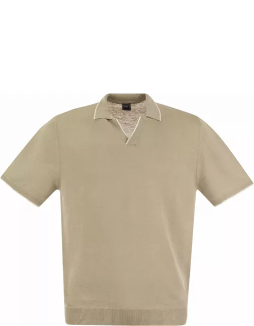 Fedeli Polo Shirt With Open Collar In Linen And Cotton