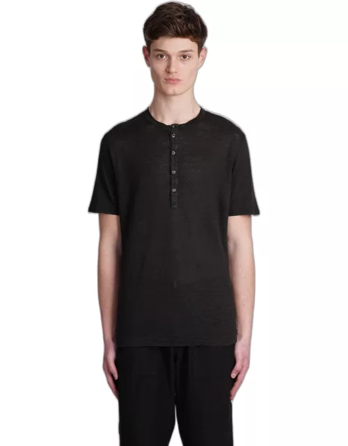 120% Lino T-shirt In Black Linen