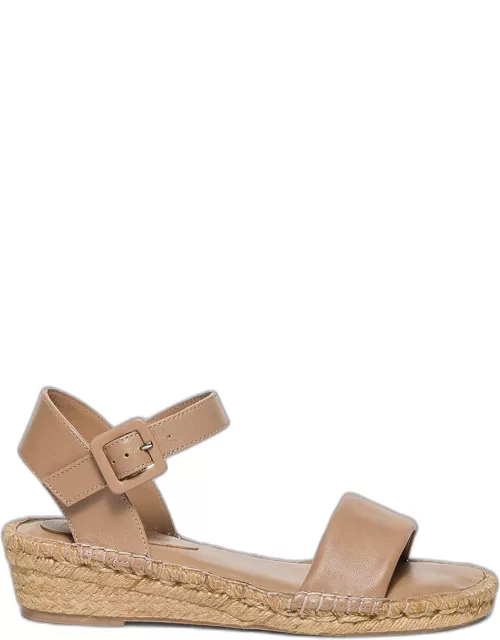 Leather Ankle-Strap Wedge Espadrille