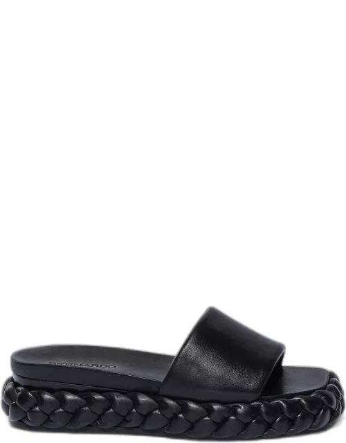 Leather Low-Wedge Slide Sandal