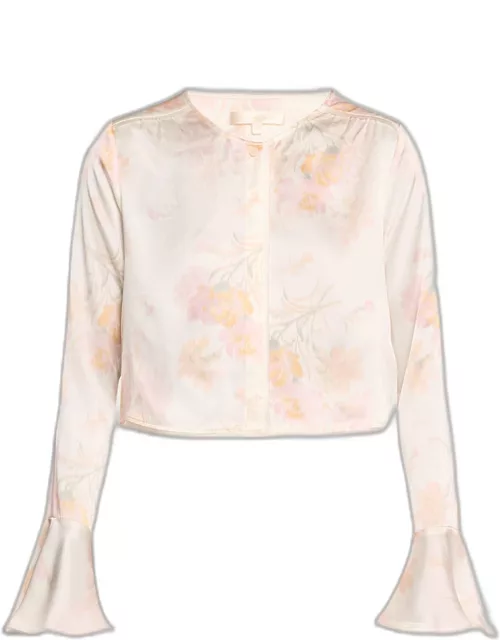 Lyndon Floral Silk Button-Front Crop Top