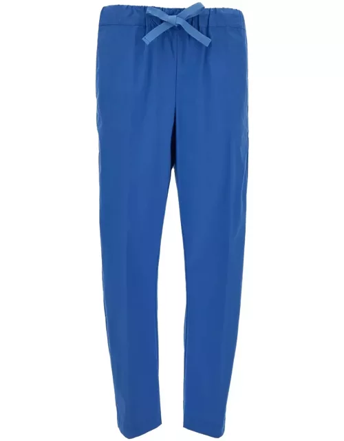 SEMICOUTURE Blue Crop Cut Pants In Cotton Blend Woman