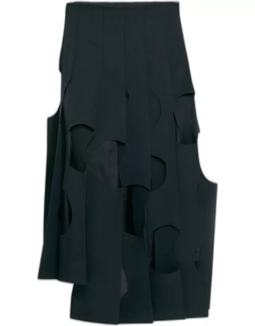 Circle Cutout Pleated Asymmetric Midi Skirt