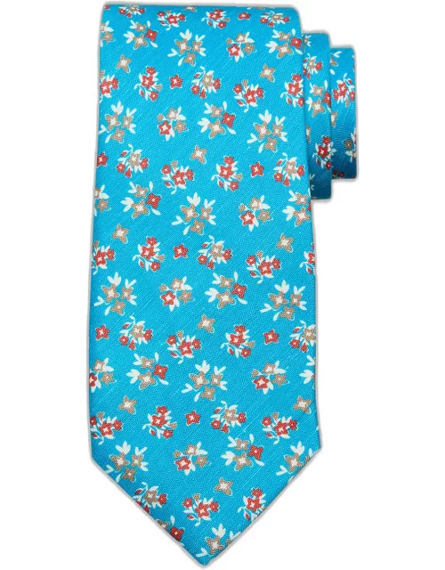 Men's Silk-Linen Floral-Print Tie