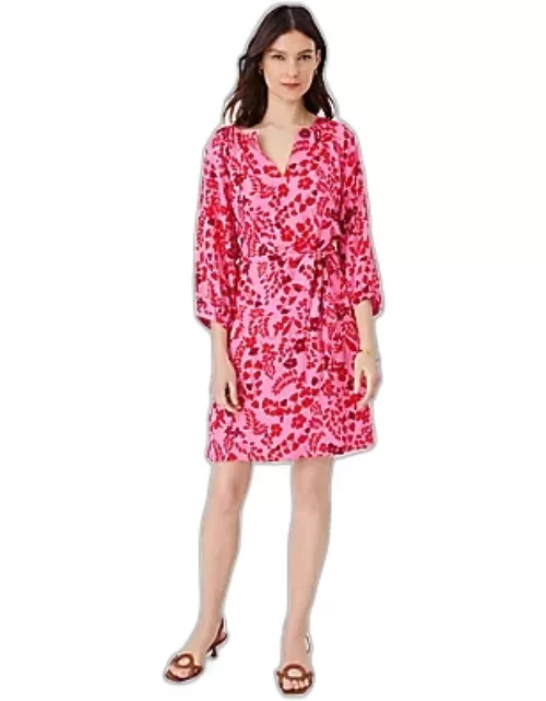 Ann Taylor Petite Floral Puff Sleeve Belted Shift Dres