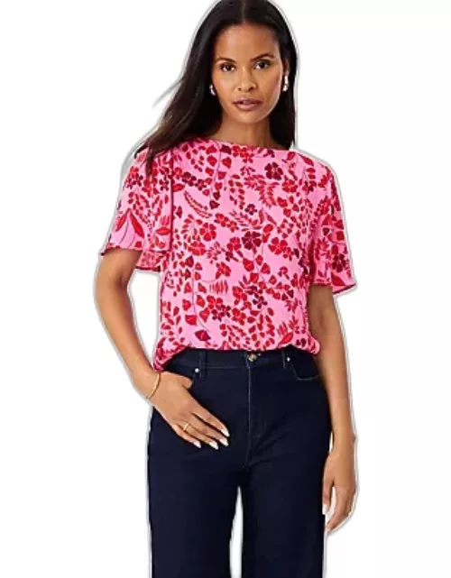 Ann Taylor Petite Floral Mixed Media Angel Sleeve Top