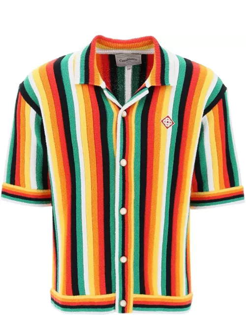 CASABLANCA striped knit bowling shirt with nine word