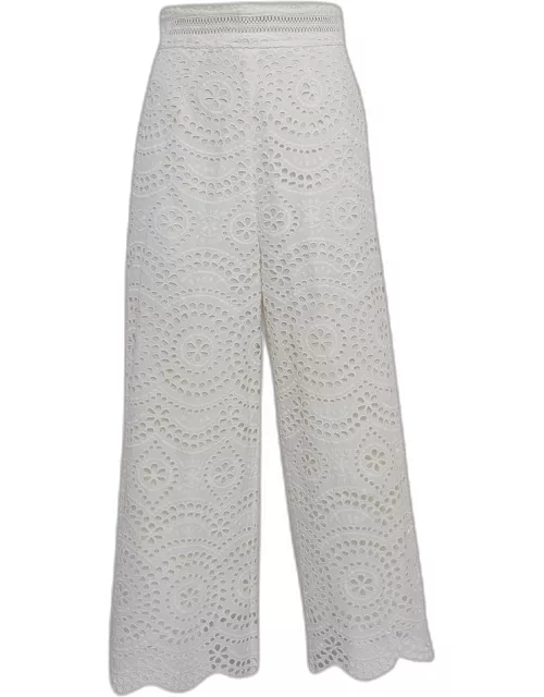 Zimmermann White Embroidered Cotton Meridian Cropped Trousers