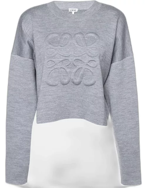 Loewe Grey Anagram Wool Knit Cropped Sweater