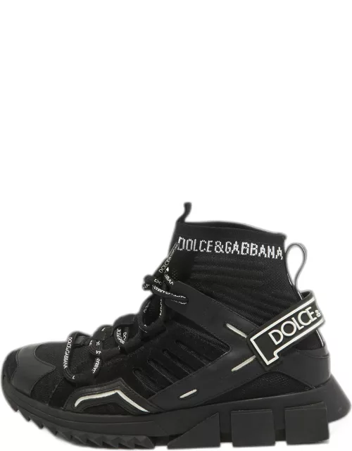 Dolce & Gabbana Black Knit Fabric and Suede Sorrento High Top Sneaker