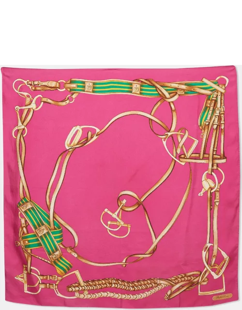 Ralph Lauren Pink Horse Harness Print Silk Scarf